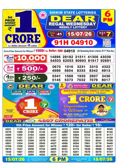Nagaland State Lottery 6:00 PM Result 15 Jul 2026
