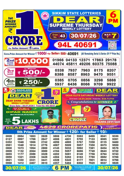 Nagaland State Lottery 6:00 PM Result 30 Jul 2026