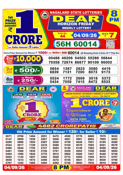 Nagaland State Lottery 8:00 PM Result 04 Sep 2026