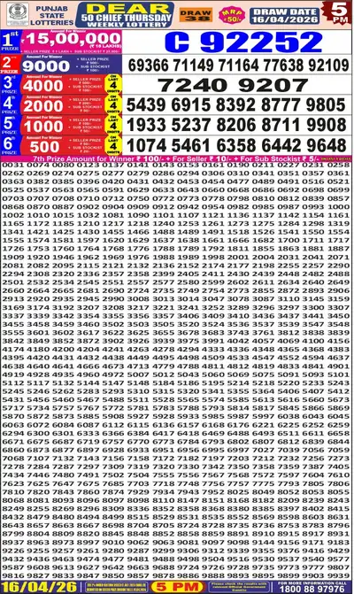 Dear 50 Chief Result 16 April 2026