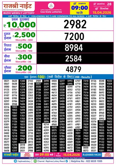RAJSHREE NIGHT BUDH WEEKLY LOTTERY