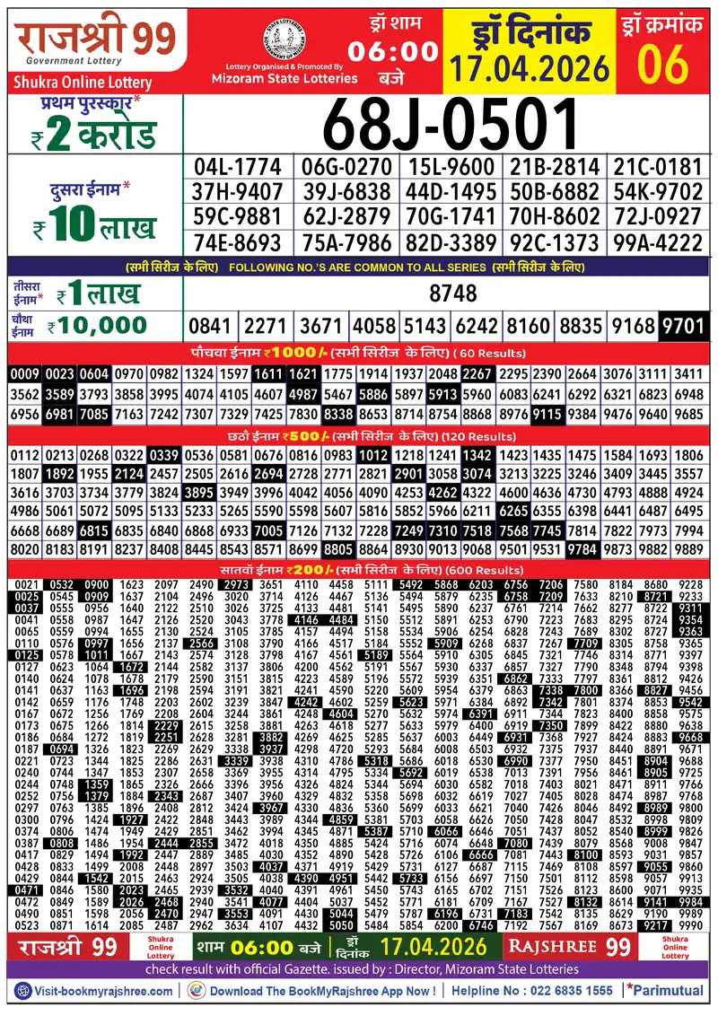 Rajshree 99 Result 17 April 2026