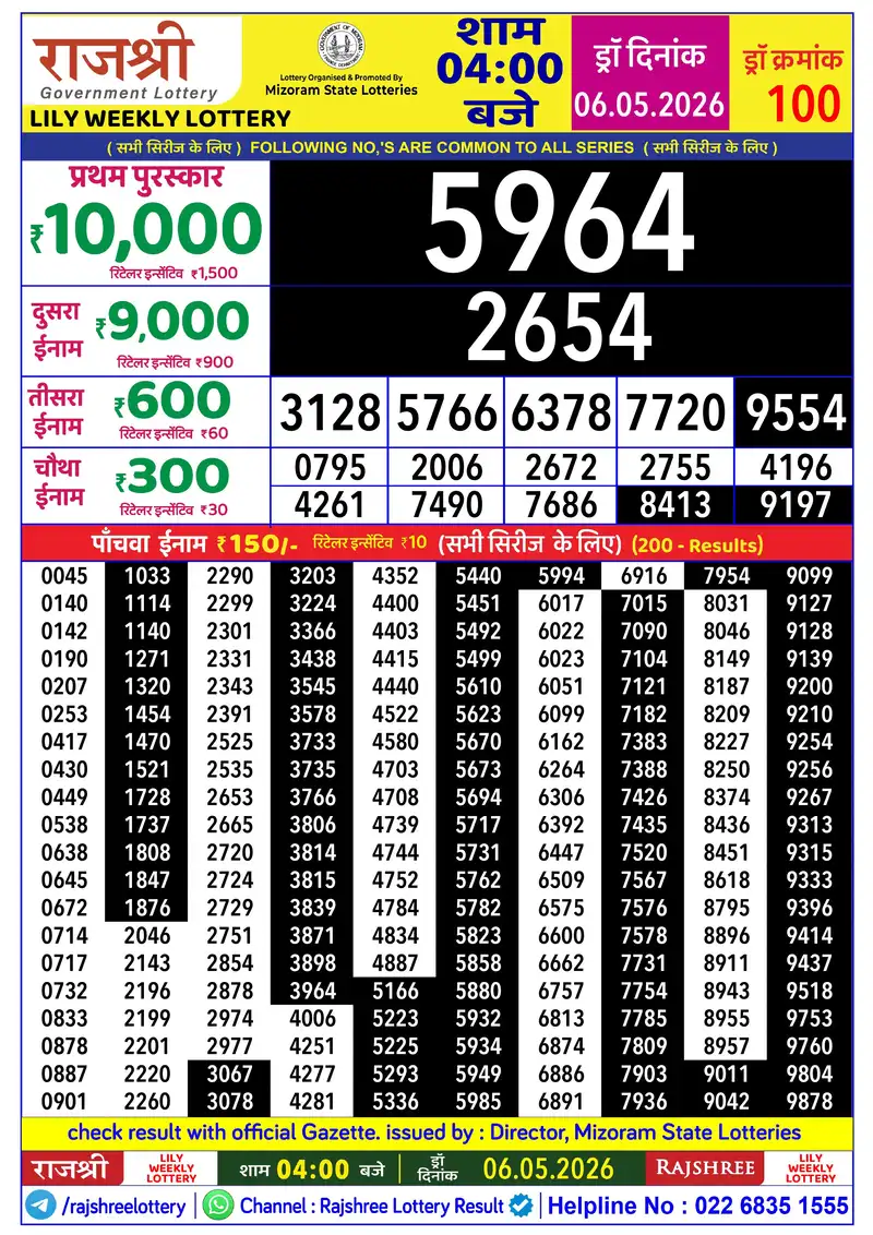 RAJSHREE LILY WEEKLY LOTTERY Result 06 May 2026