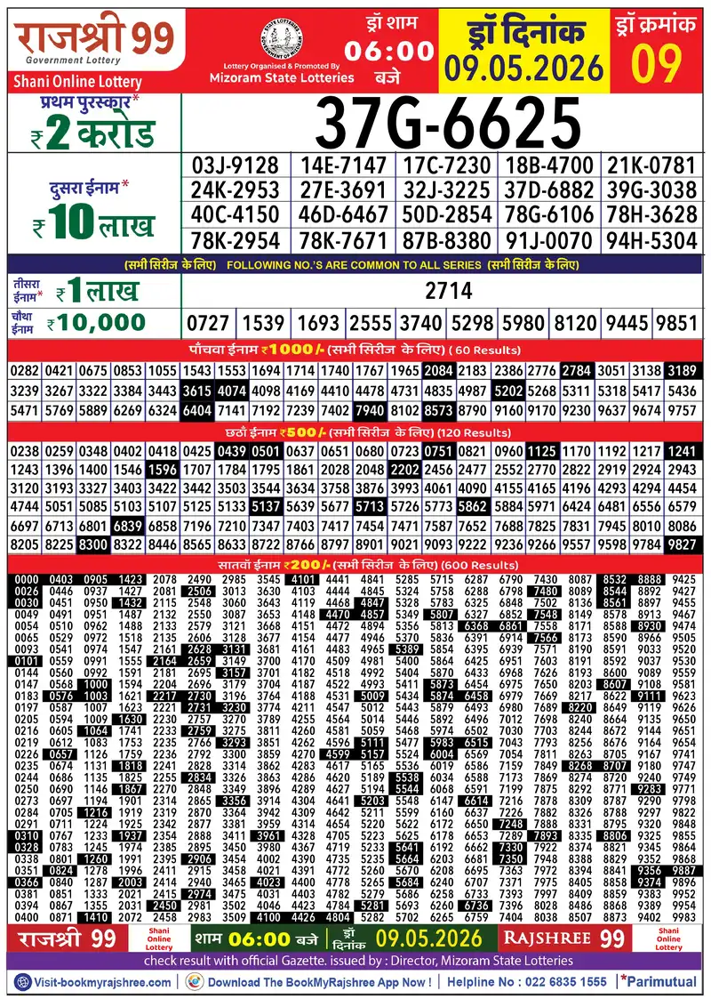 Rajshree 99 Result 09 May 2026