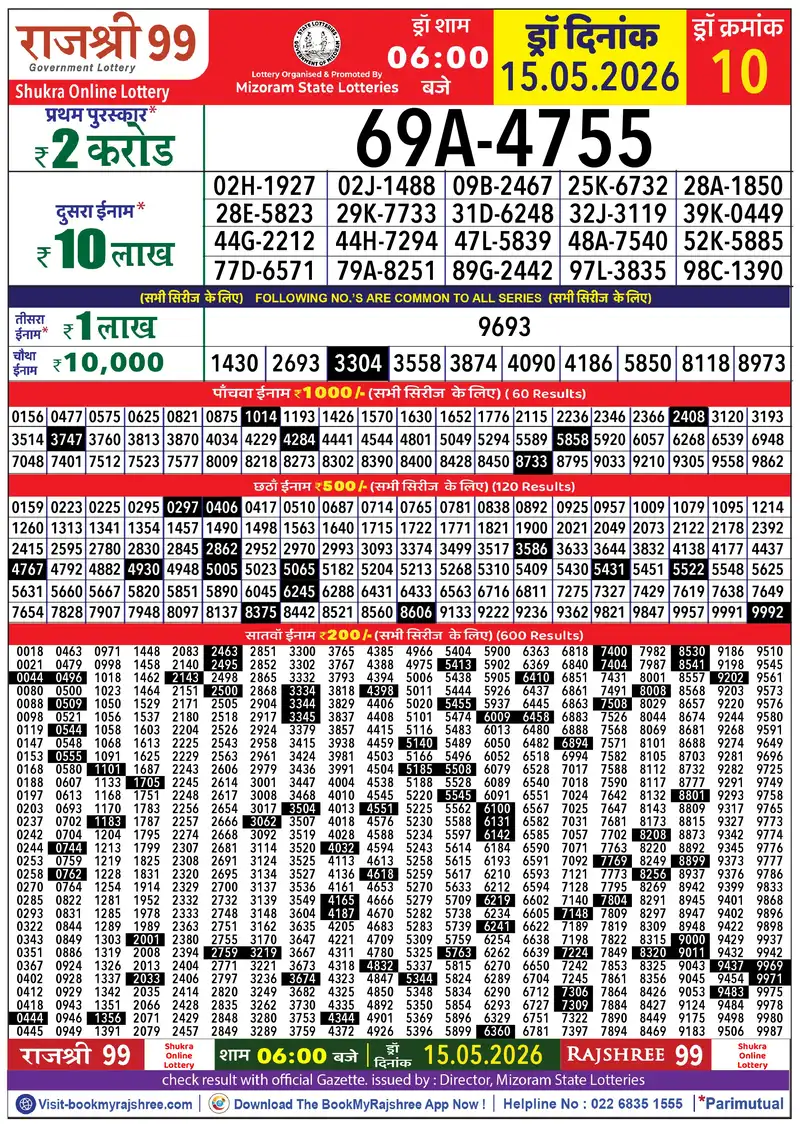 Rajshree 99 Result 15 May 2026