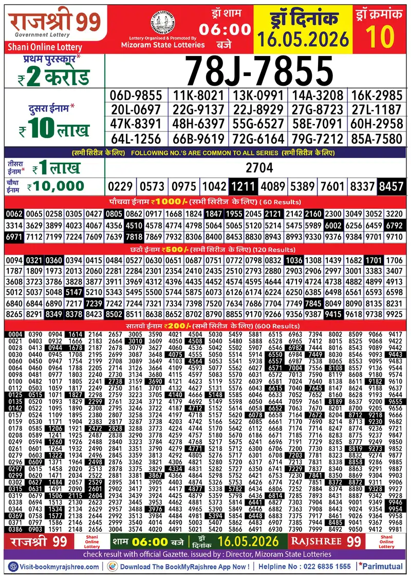 Rajshree 99 Result 16 May 2026