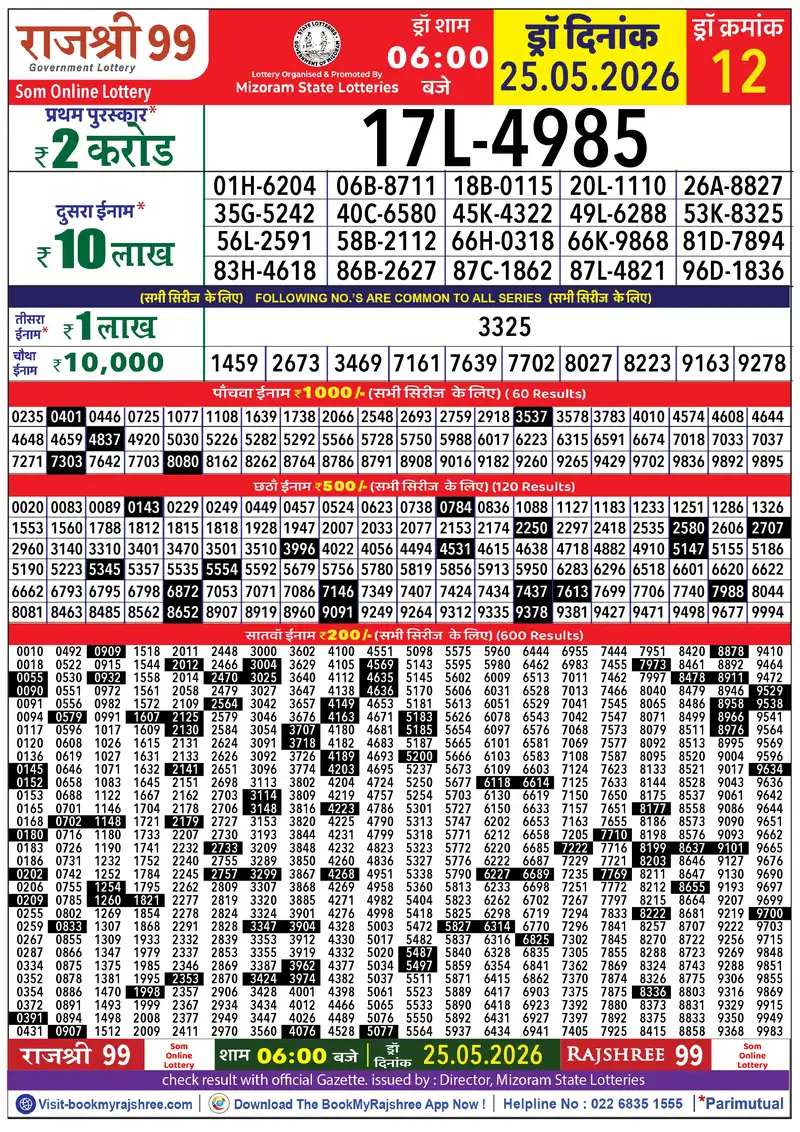 Rajshree 99 Result 25 May 2026
