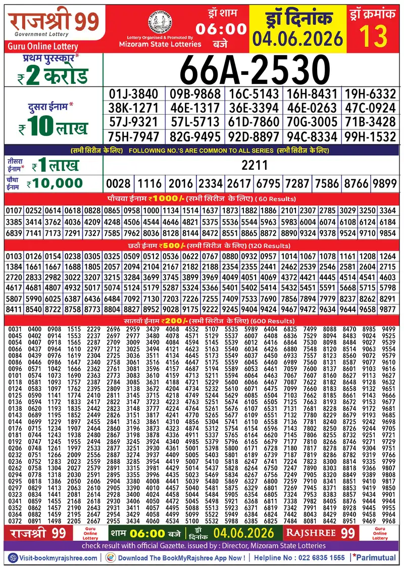 Rajshree 99 Result 04 June 2026