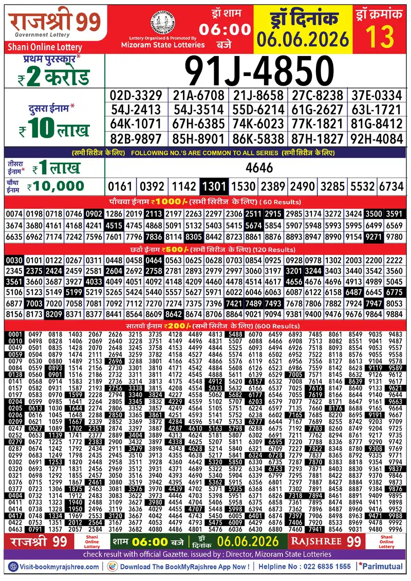 Rajshree 99 Result 06 June 2026