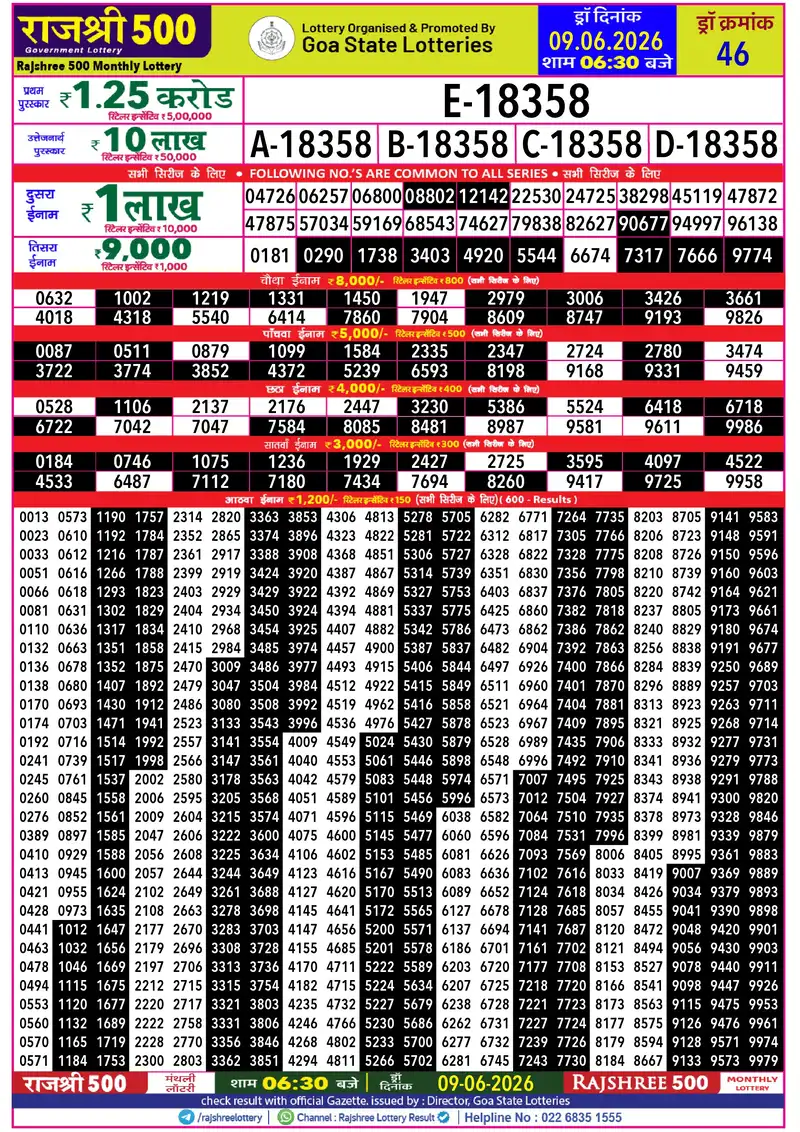 RAJSHREE 500 MONTHLY LOTTERY