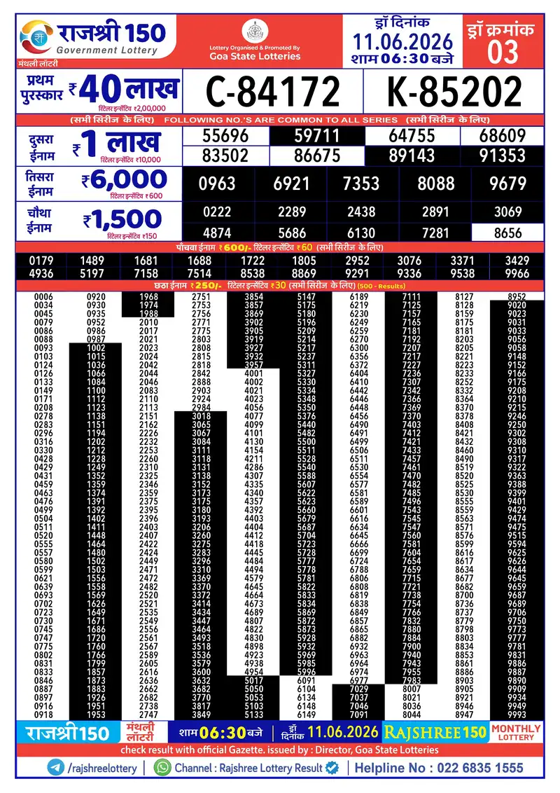 RAJSHREE 150 MONTHLY LOTTERY