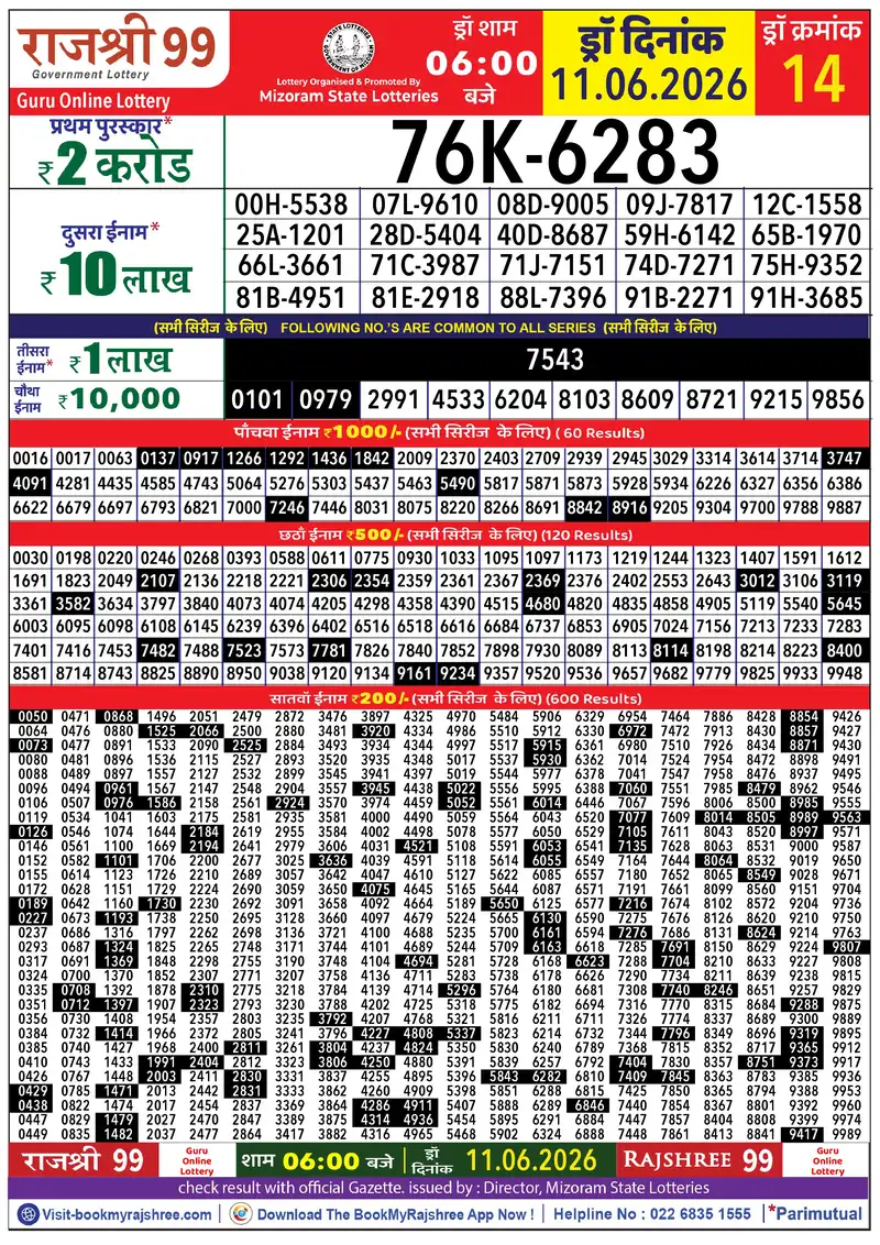 Rajshree 99 Result 11 June 2026
