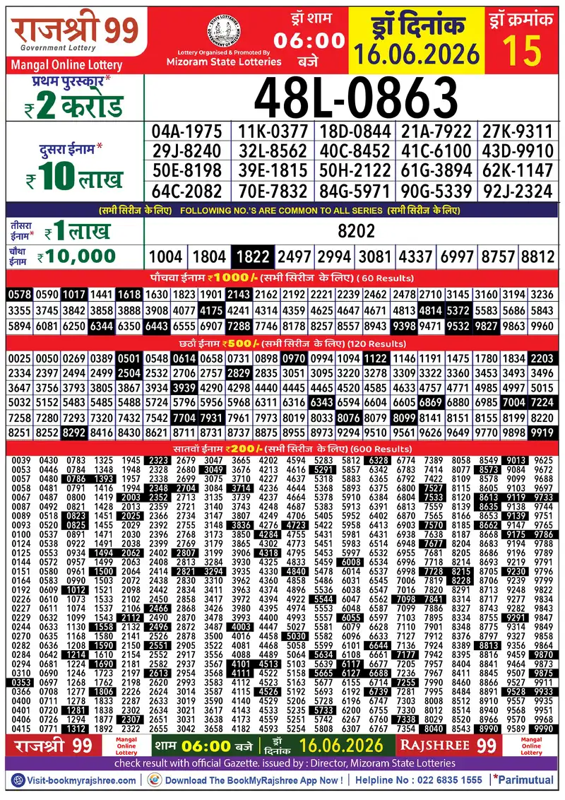 Rajshree 99 Result 16 June 2026