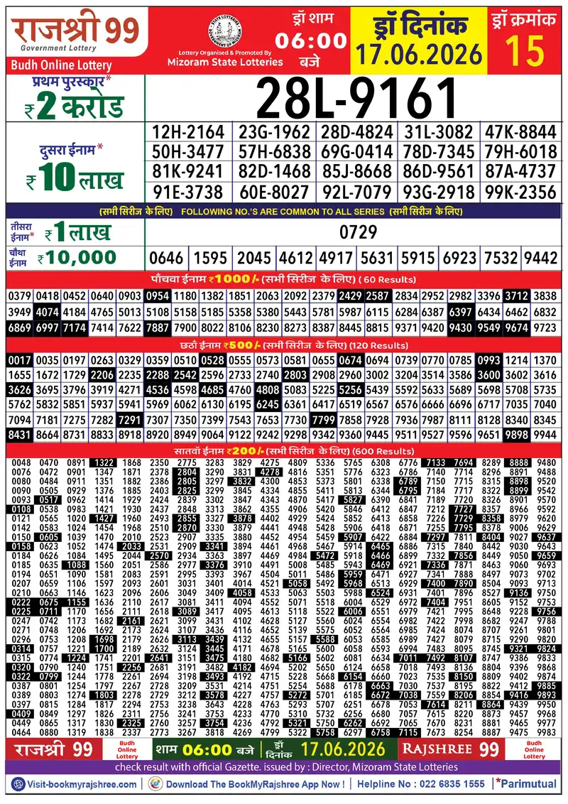 Rajshree 99 Result 17 June 2026