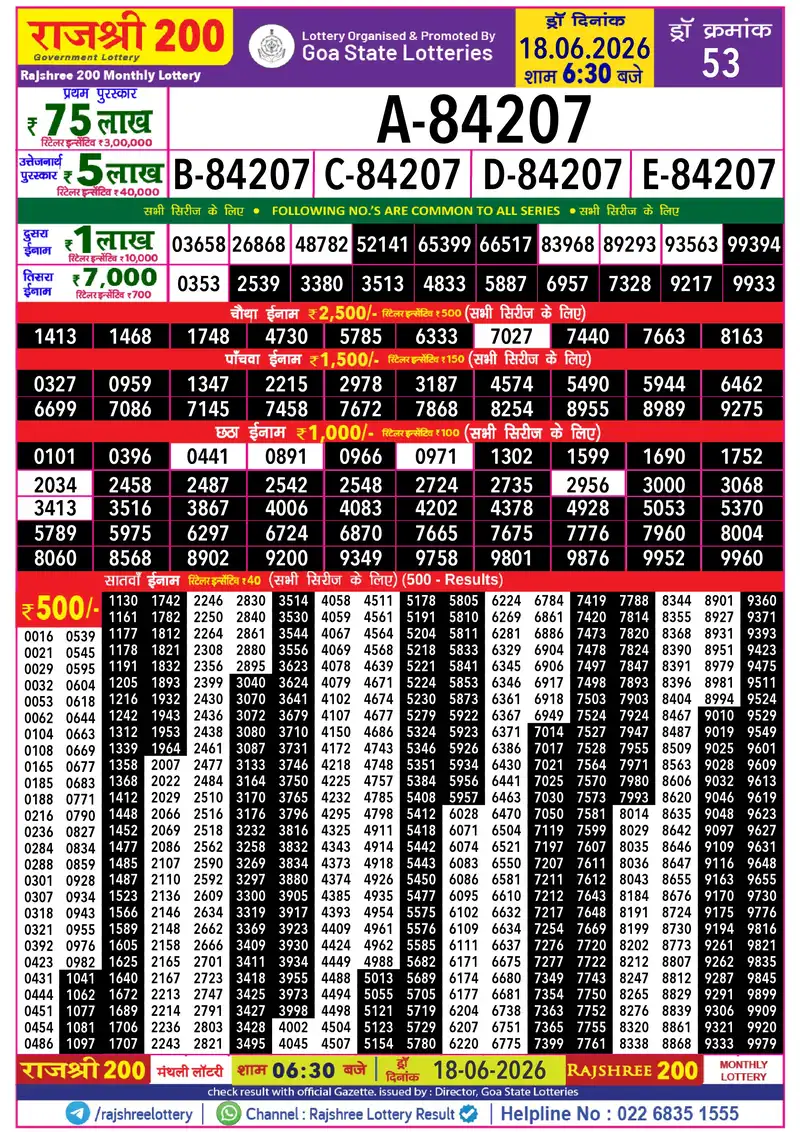 RAJSHREE 200 MONTHLY LOTTERY