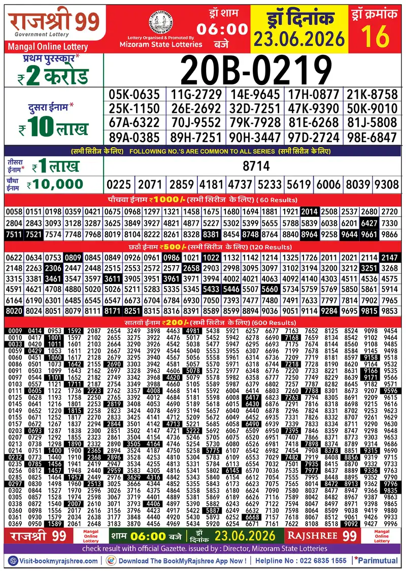 Rajshree 99 Result 23 June 2026