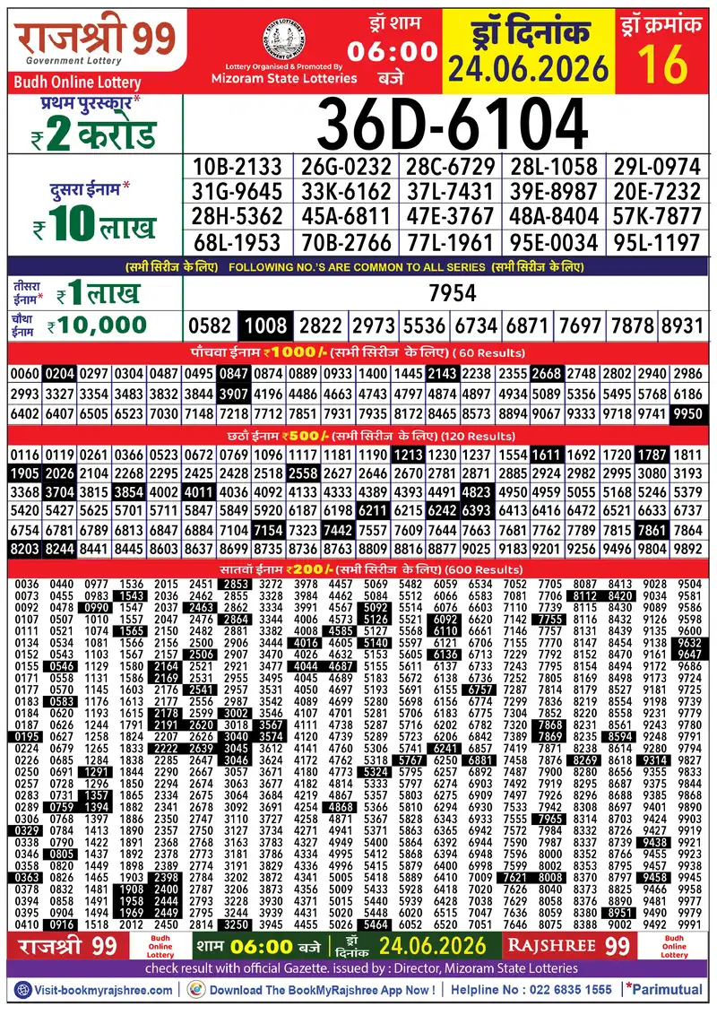 Rajshree 99 Result 24 June 2026