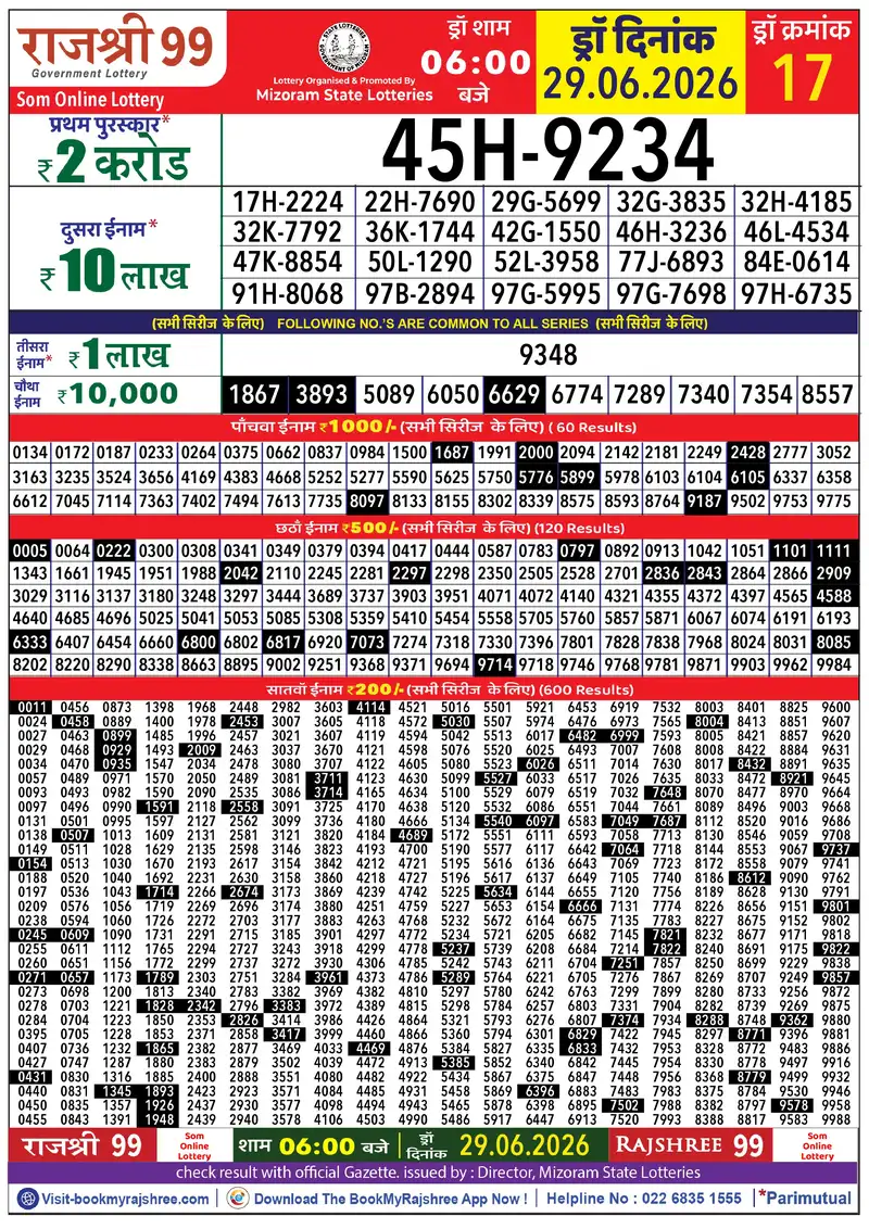 Rajshree 99 Result 29 June 2026