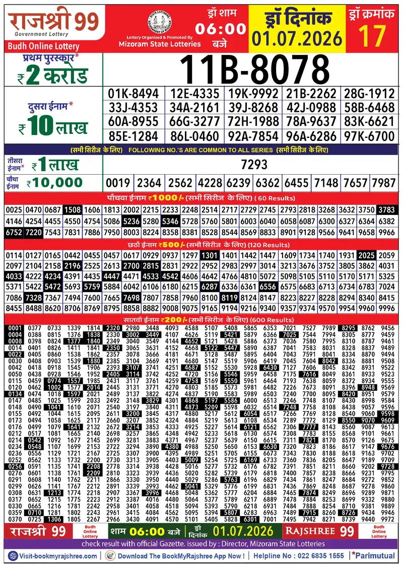 Rajshree 99 Result 01 July 2026
