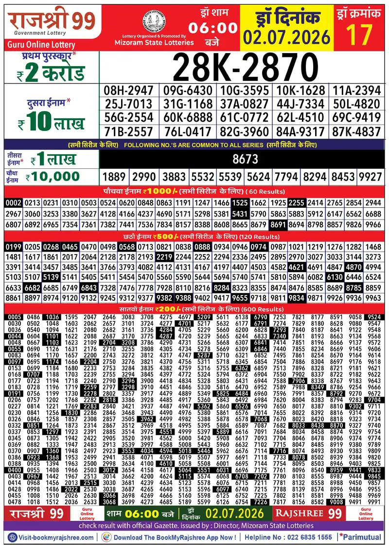 Rajshree 99 Result 02 July 2026