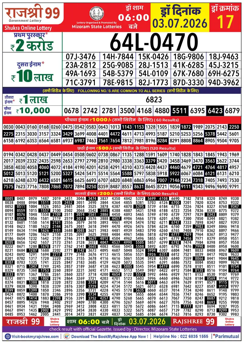 Rajshree 99 Result 03 July 2026