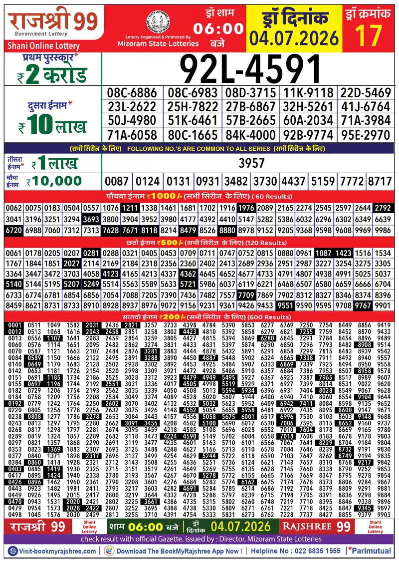 Rajshree 99 Result 04 July 2026