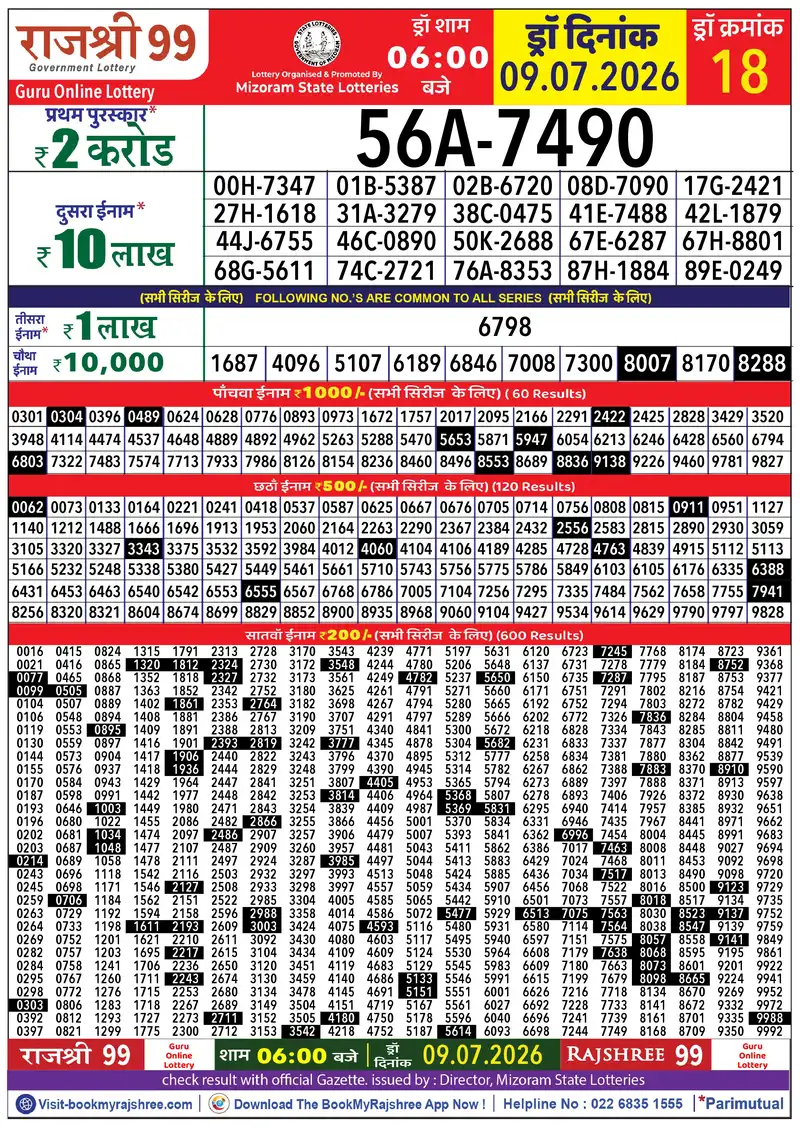 Rajshree 99 Result 09 July 2026