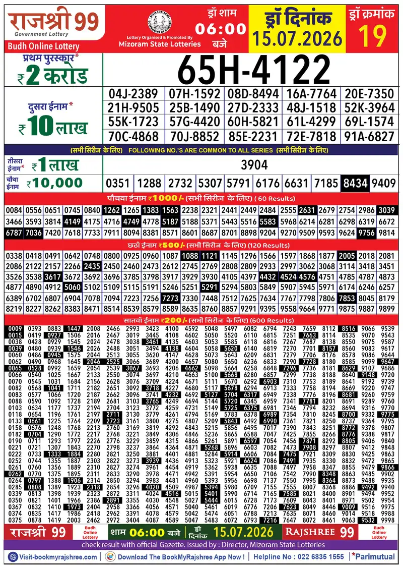 Rajshree 99 Result 15 July 2026