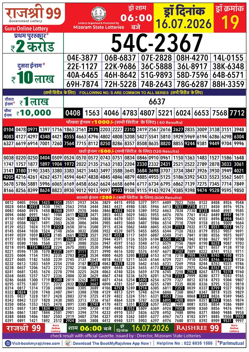 Rajshree 99 Result 16 July 2026