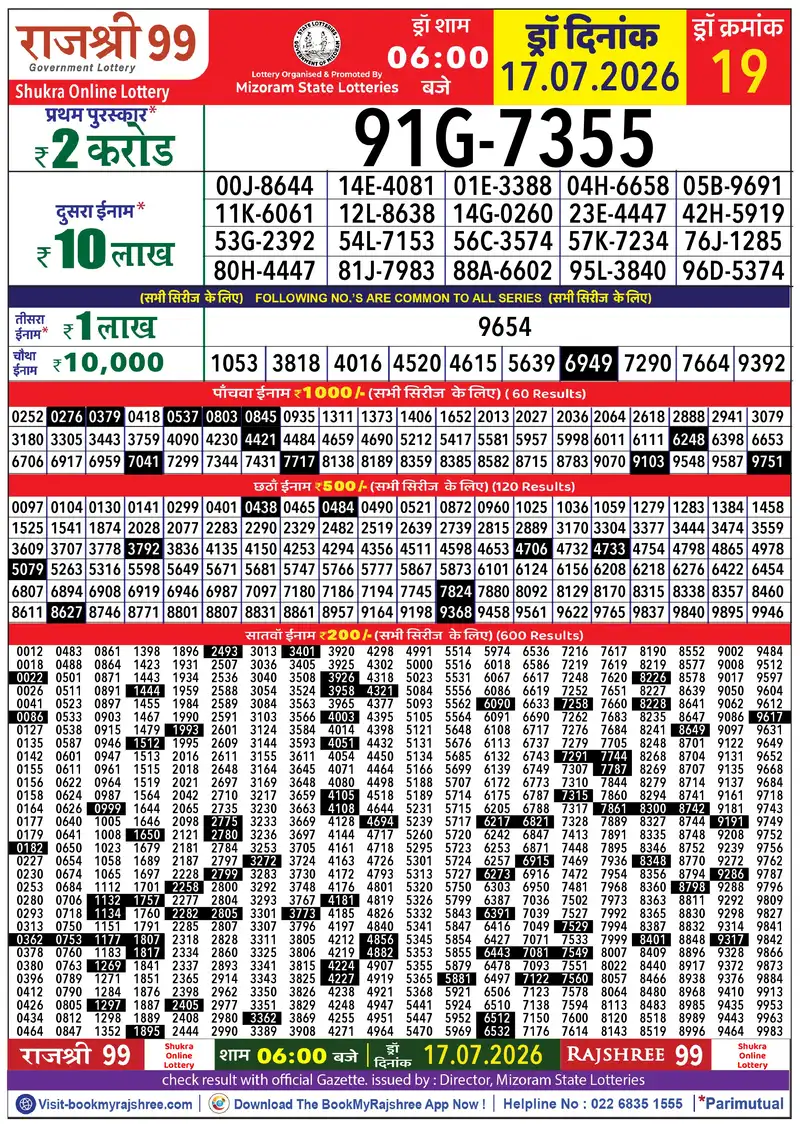 Rajshree 99 Result 17 July 2026