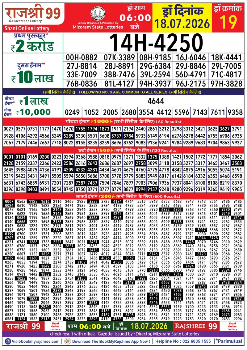 Rajshree 99 Result 18 July 2026