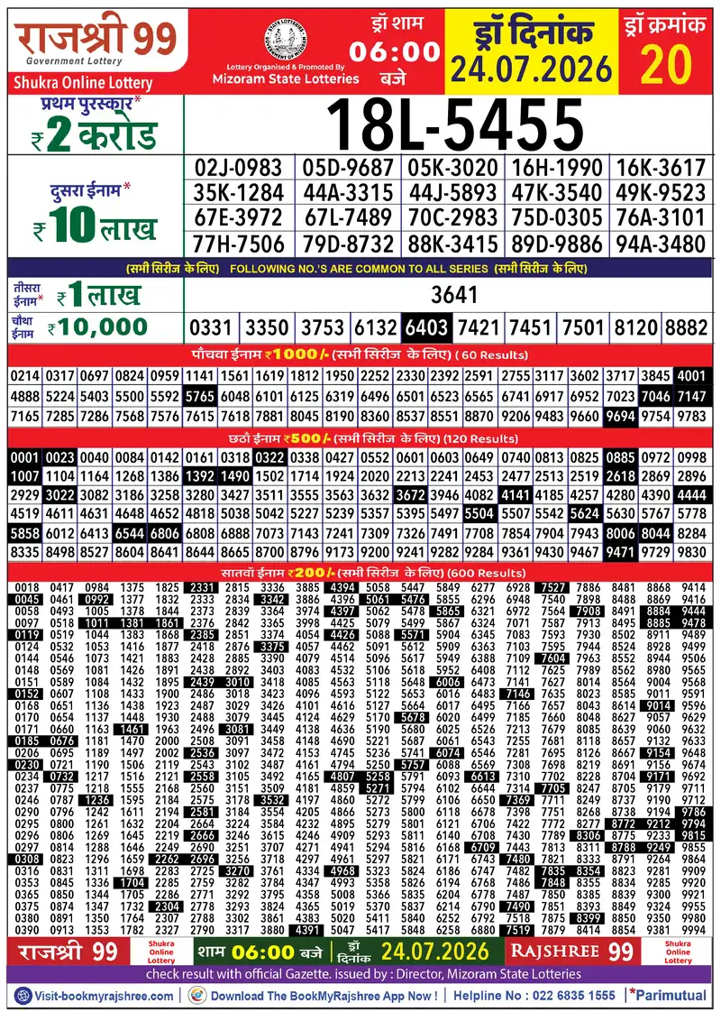 Rajshree 99 Result 24 July 2026
