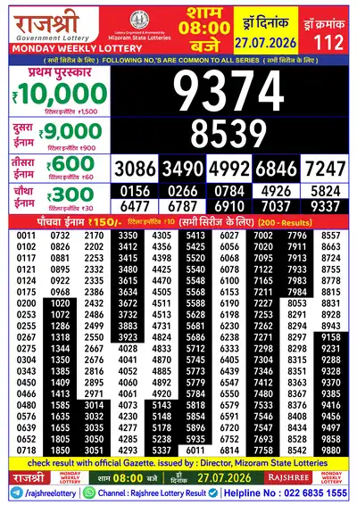 RAJSHREE MONDAY WEEKLY LOTTERY