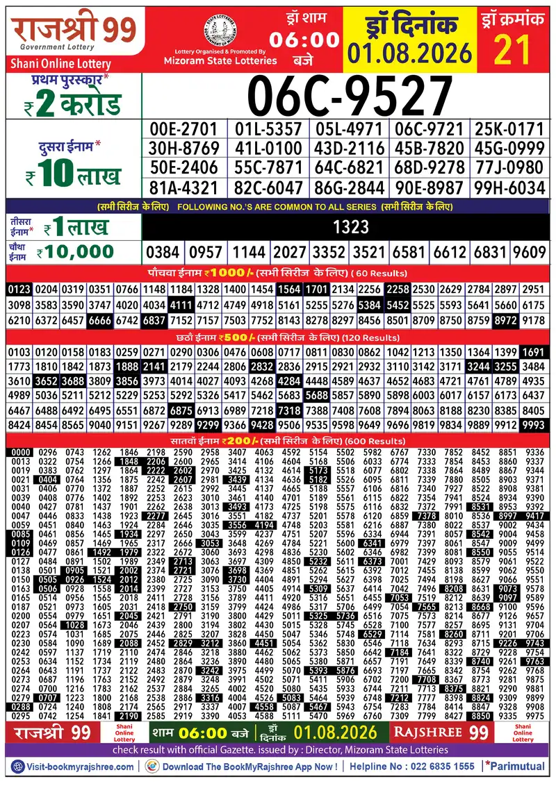 Rajshree 99 Result 01 August 2026