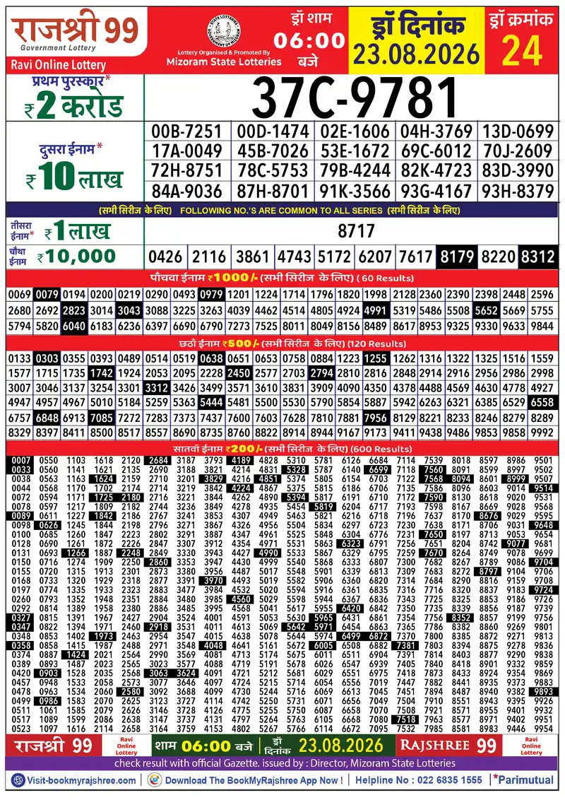 Rajshree 99 Result 23 August 2026