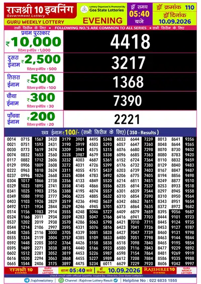 RAJSHREE 10 EVENING GURU WEEKLY LOTTERY