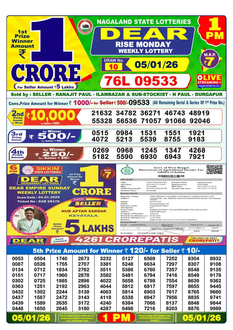 1PM Result January 5, 2026