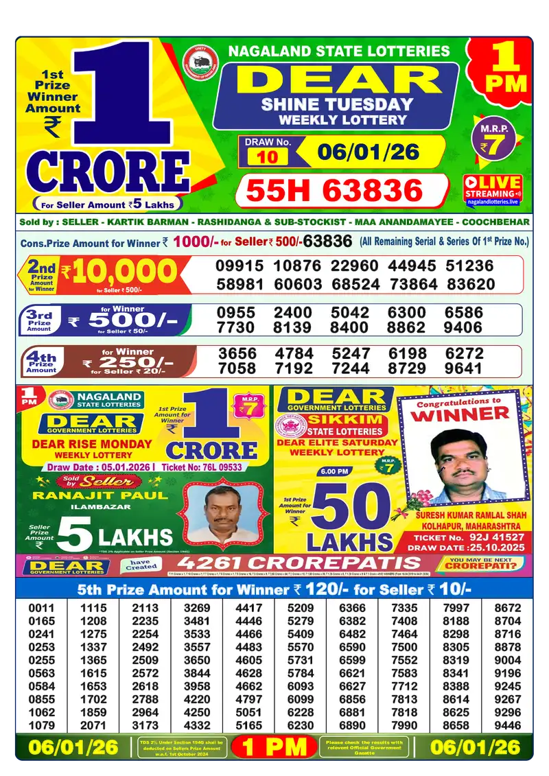 1PM Result January 6, 2026