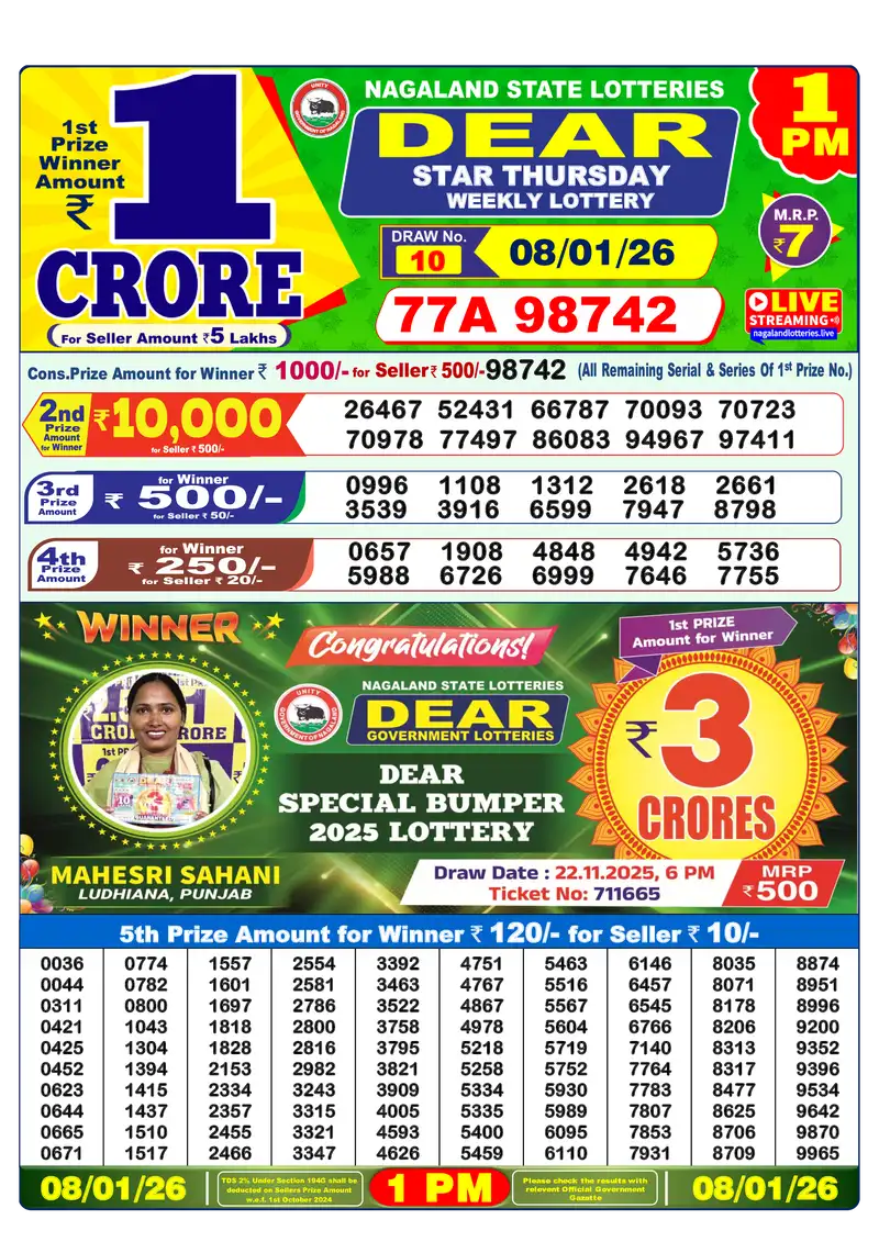 1PM Result January 8, 2026