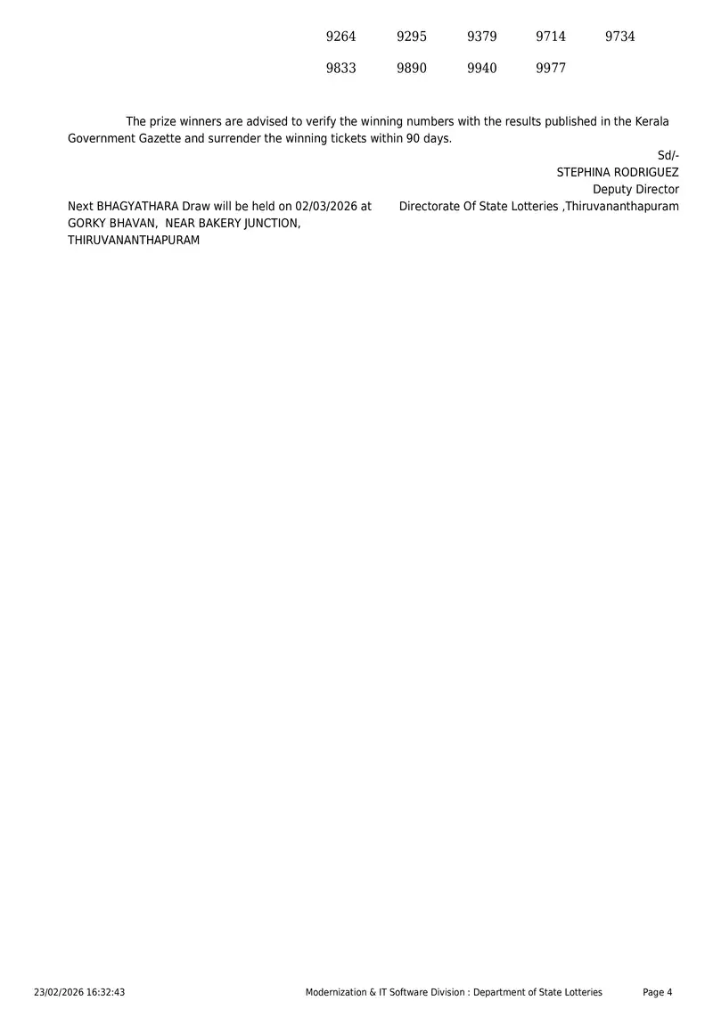 Kerala Lottery 3PM Result Page 4 - February 23, 2026
