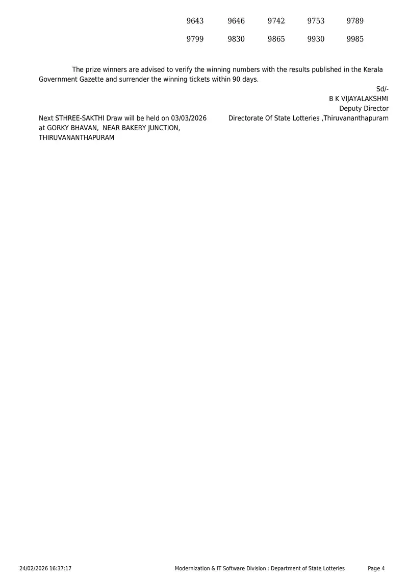 Kerala Lottery 3PM Result Page 4 - February 24, 2026